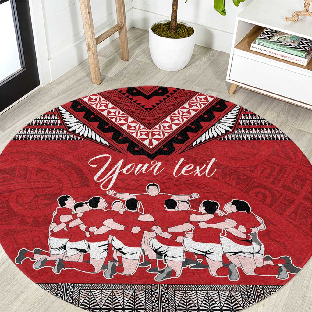 Personalised Tonga Rugby Pacific Round Carpet Ikale Tahi Sipi Tau LT9 Red - Polynesian Pride