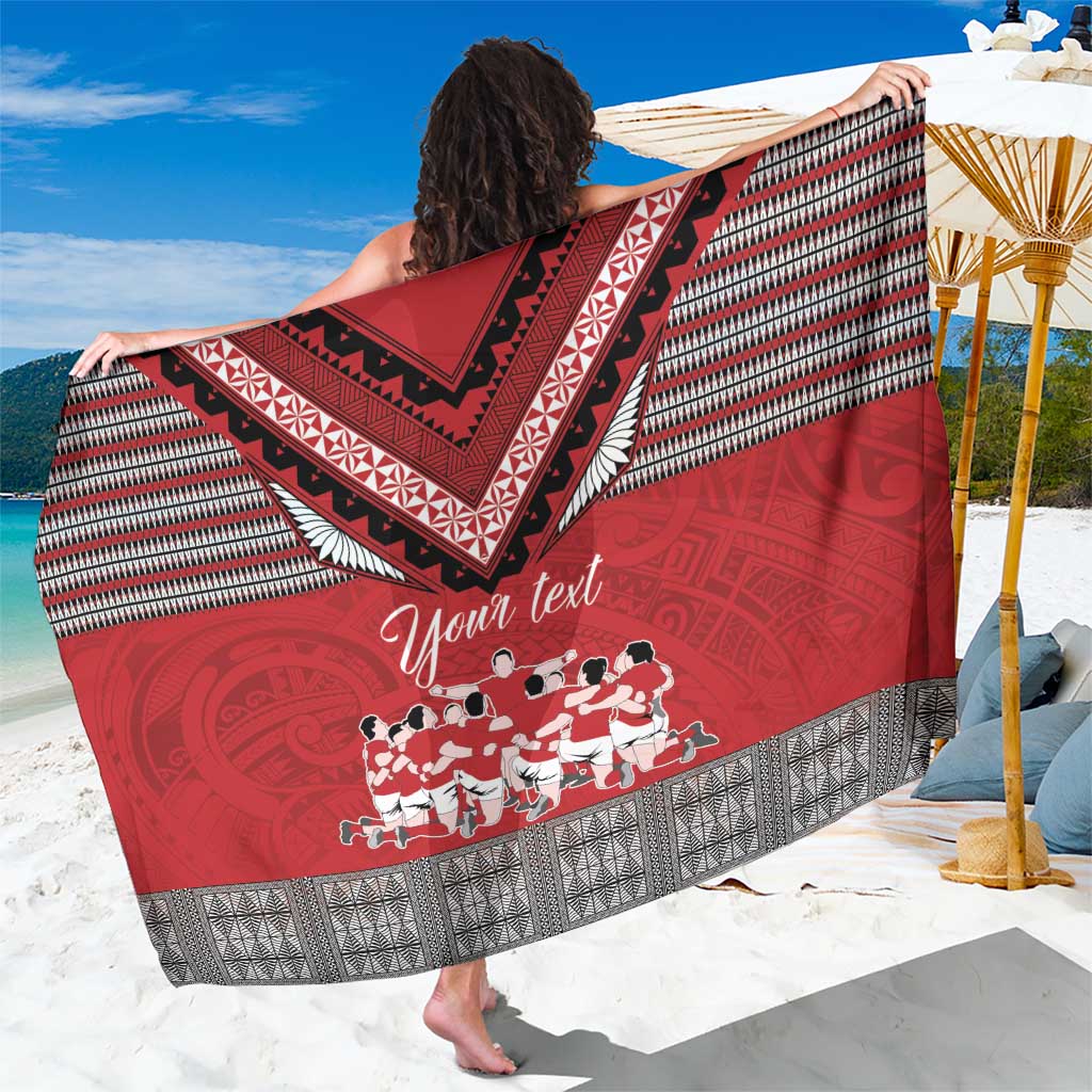 Personalised Tonga Rugby Pacific Sarong Ikale Tahi Sipi Tau LT9 One Size 44 x 66 inches Red - Polynesian Pride