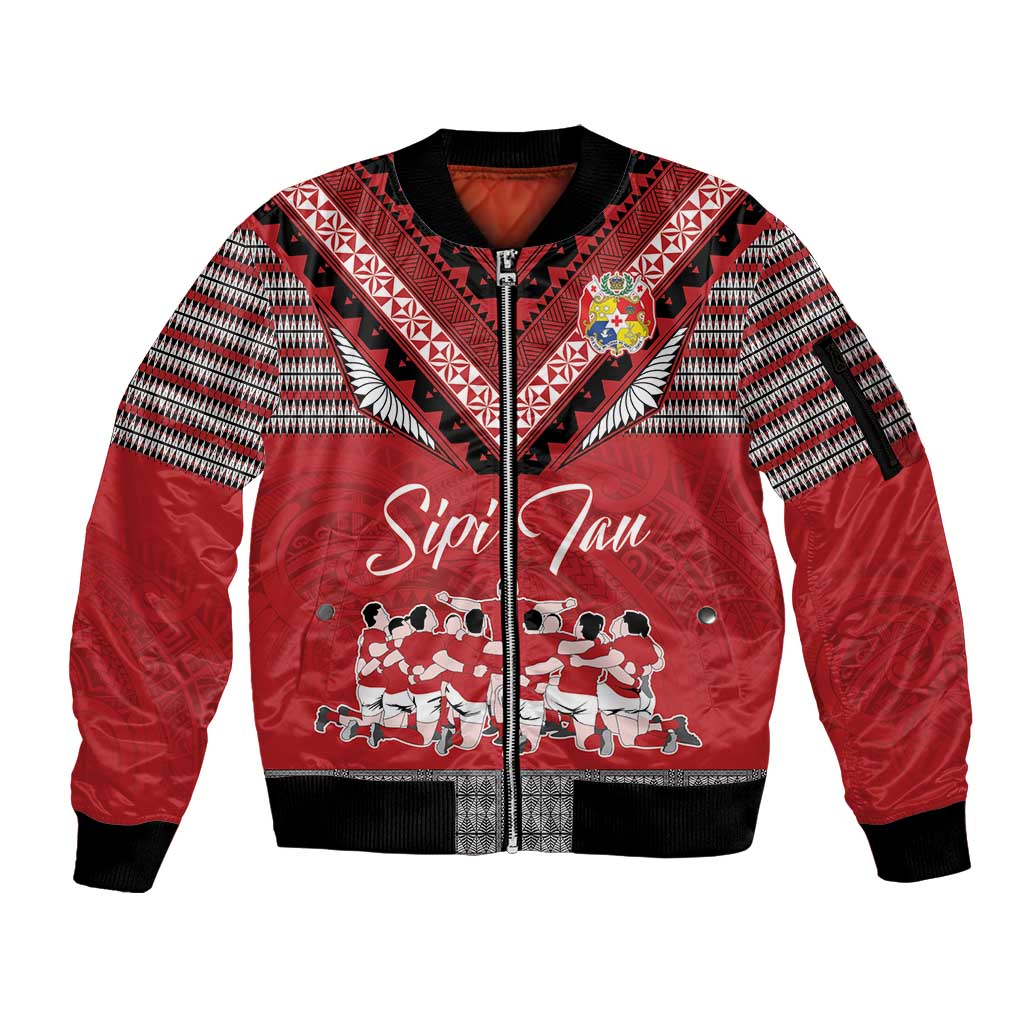Personalised Tonga Rugby Pacific Sleeve Zip Bomber Jacket Ikale Tahi Sipi Tau LT9 Unisex Red - Polynesian Pride