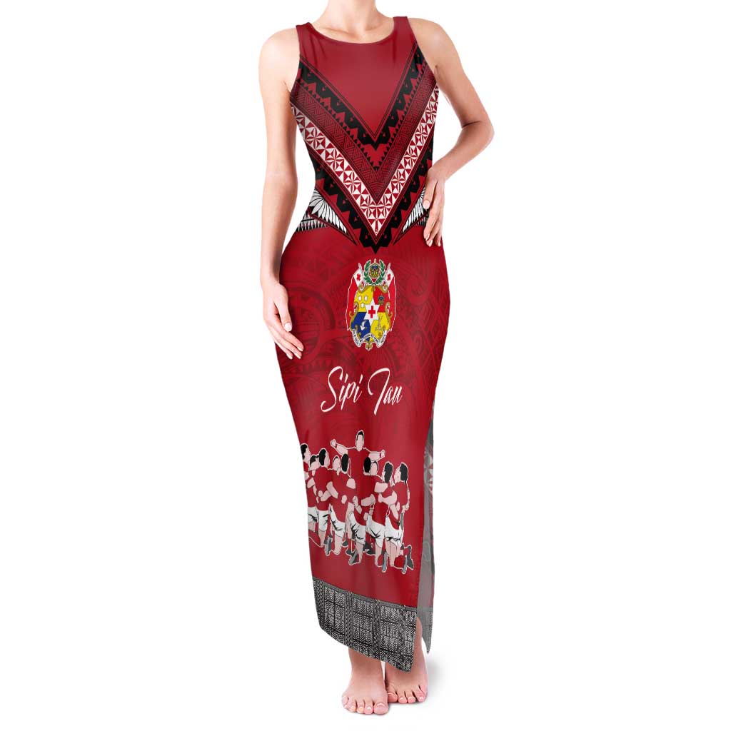 Personalised Tonga Rugby Pacific Tank Maxi Dress Ikale Tahi Sipi Tau LT9 Women Red - Polynesian Pride