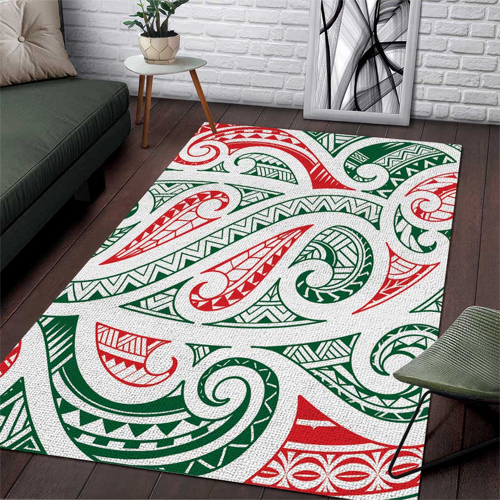 New Zealand Kowhaiwhai Christmas Area Rug Traditional Maori Koru Pattern - Polynesian Pride