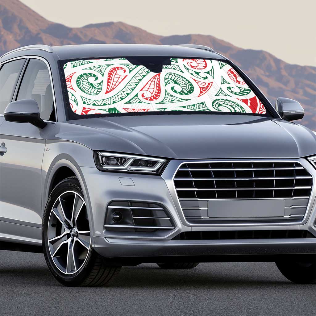 New Zealand Kowhaiwhai Christmas Auto Sun Shade Traditional Maori Koru Pattern - Polynesian Pride