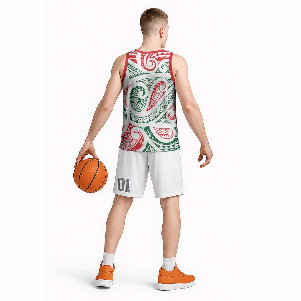 New Zealand Kowhaiwhai Christmas Basketball Jersey Traditional Maori Koru Pattern - Polynesian Pride