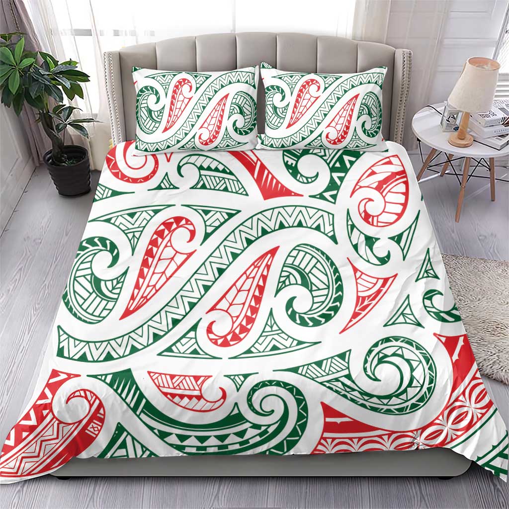 New Zealand Kowhaiwhai Christmas Bedding Set Traditional Maori Koru Pattern - Polynesian Pride