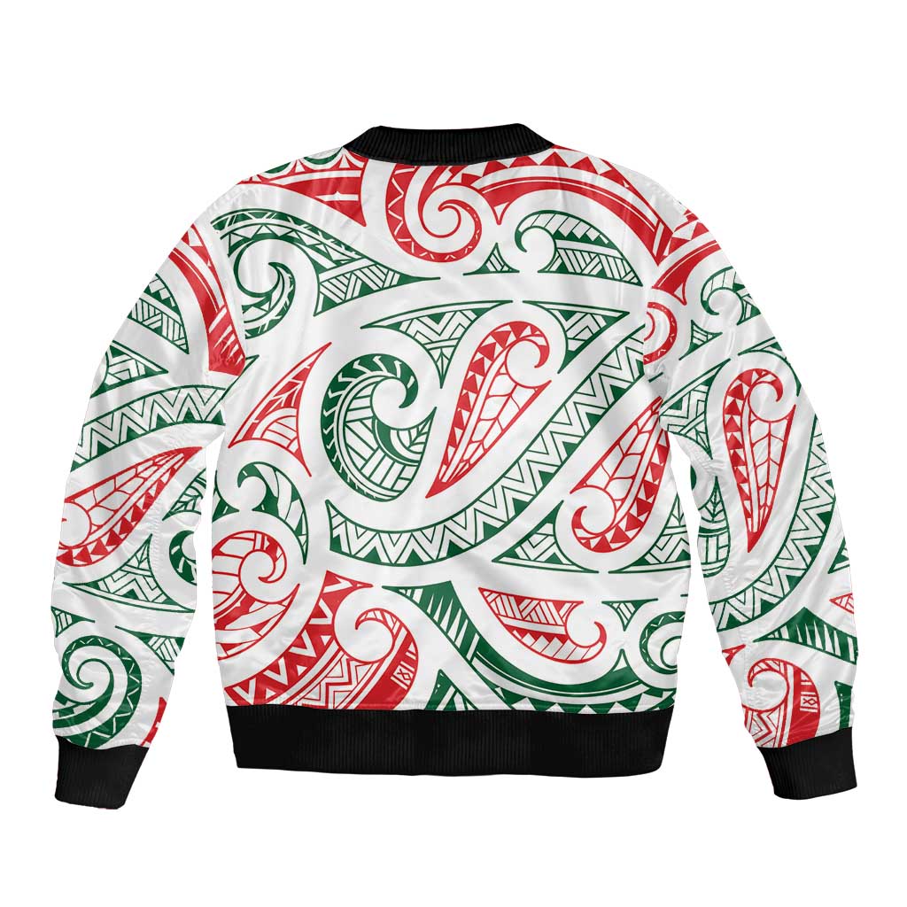 New Zealand Kowhaiwhai Christmas Bomber Jacket Traditional Maori Koru Pattern - Polynesian Pride