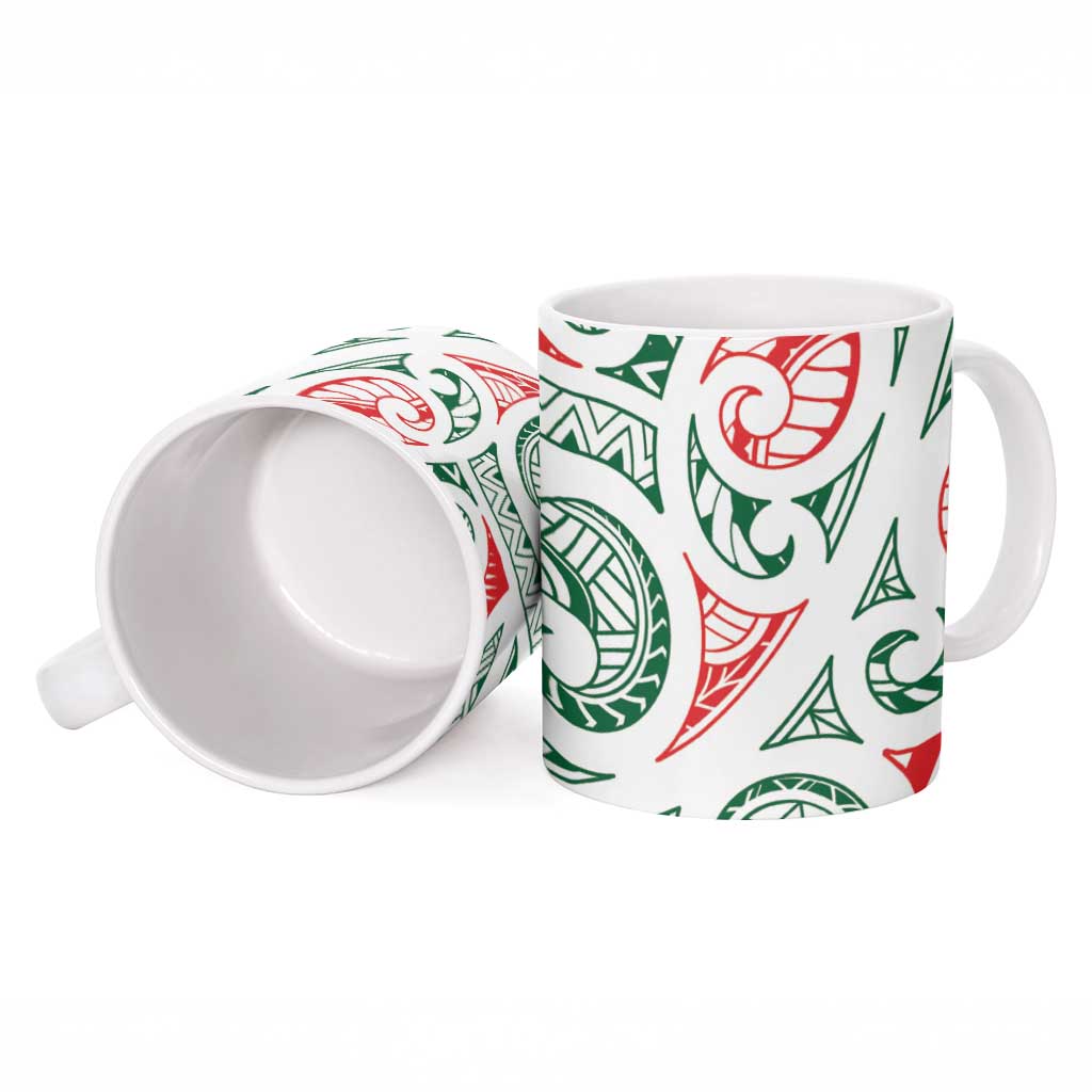 New Zealand Kowhaiwhai Christmas Ceramic Mug Traditional Maori Koru Pattern - Polynesian Pride