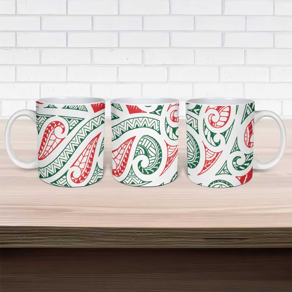 New Zealand Kowhaiwhai Christmas Ceramic Mug Traditional Maori Koru Pattern - Polynesian Pride
