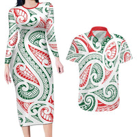 New Zealand Kowhaiwhai Christmas Couples Matching Long Sleeve Bodycon Dress and Hawaiian Shirt Traditional Maori Koru Pattern - Polynesian Pride