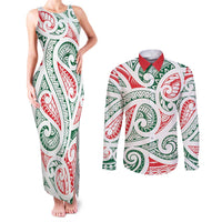 New Zealand Kowhaiwhai Christmas Couples Matching Tank Maxi Dress and Long Sleeve Button Shirt Traditional Maori Koru Pattern - Polynesian Pride