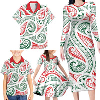 New Zealand Kowhaiwhai Christmas Family Matching Long Sleeve Bodycon Dress and Hawaiian Shirt Traditional Maori Koru Pattern - Polynesian Pride