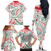 New Zealand Kowhaiwhai Christmas Family Matching Off The Shoulder Long Sleeve Dress and Hawaiian Shirt Traditional Maori Koru Pattern - Polynesian Pride