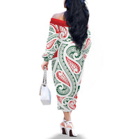 New Zealand Kowhaiwhai Christmas Family Matching Off The Shoulder Long Sleeve Dress and Hawaiian Shirt Traditional Maori Koru Pattern - Polynesian Pride