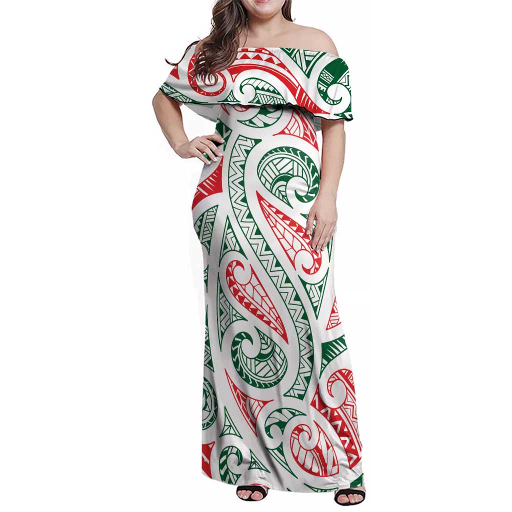 New Zealand Kowhaiwhai Christmas Family Matching Off Shoulder Maxi Dress and Hawaiian Shirt Traditional Maori Koru Pattern - Polynesian Pride