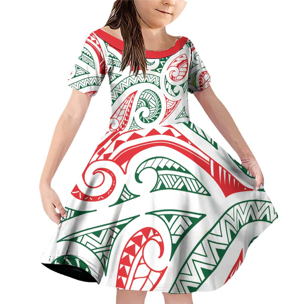 New Zealand Kowhaiwhai Christmas Family Matching Off Shoulder Short Dress and Hawaiian Shirt Traditional Maori Koru Pattern - Polynesian Pride