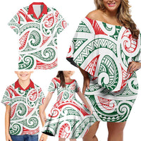 New Zealand Kowhaiwhai Christmas Family Matching Off Shoulder Short Dress and Hawaiian Shirt Traditional Maori Koru Pattern - Polynesian Pride