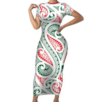 New Zealand Kowhaiwhai Christmas Family Matching Short Sleeve Bodycon Dress and Hawaiian Shirt Traditional Maori Koru Pattern - Polynesian Pride