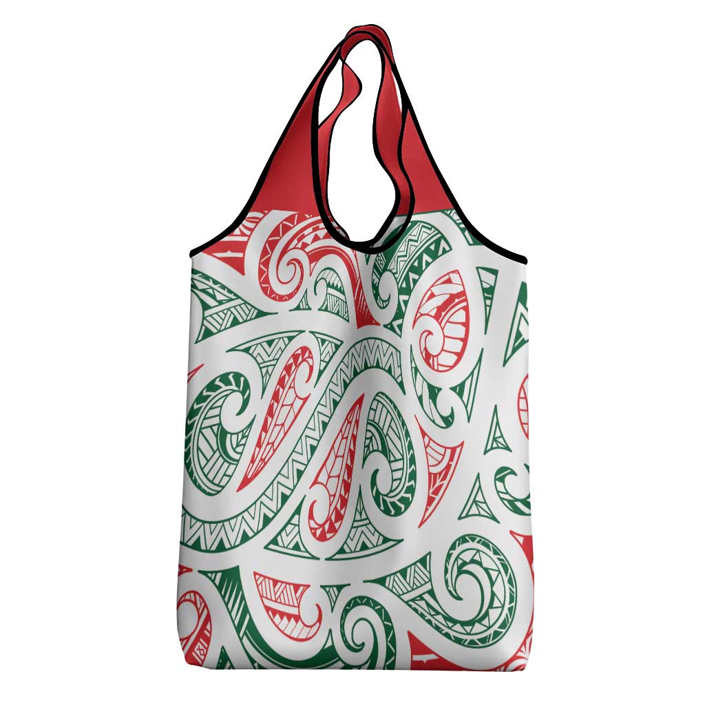 New Zealand Kowhaiwhai Christmas Grocery Bag Traditional Maori Koru Pattern - Polynesian Pride