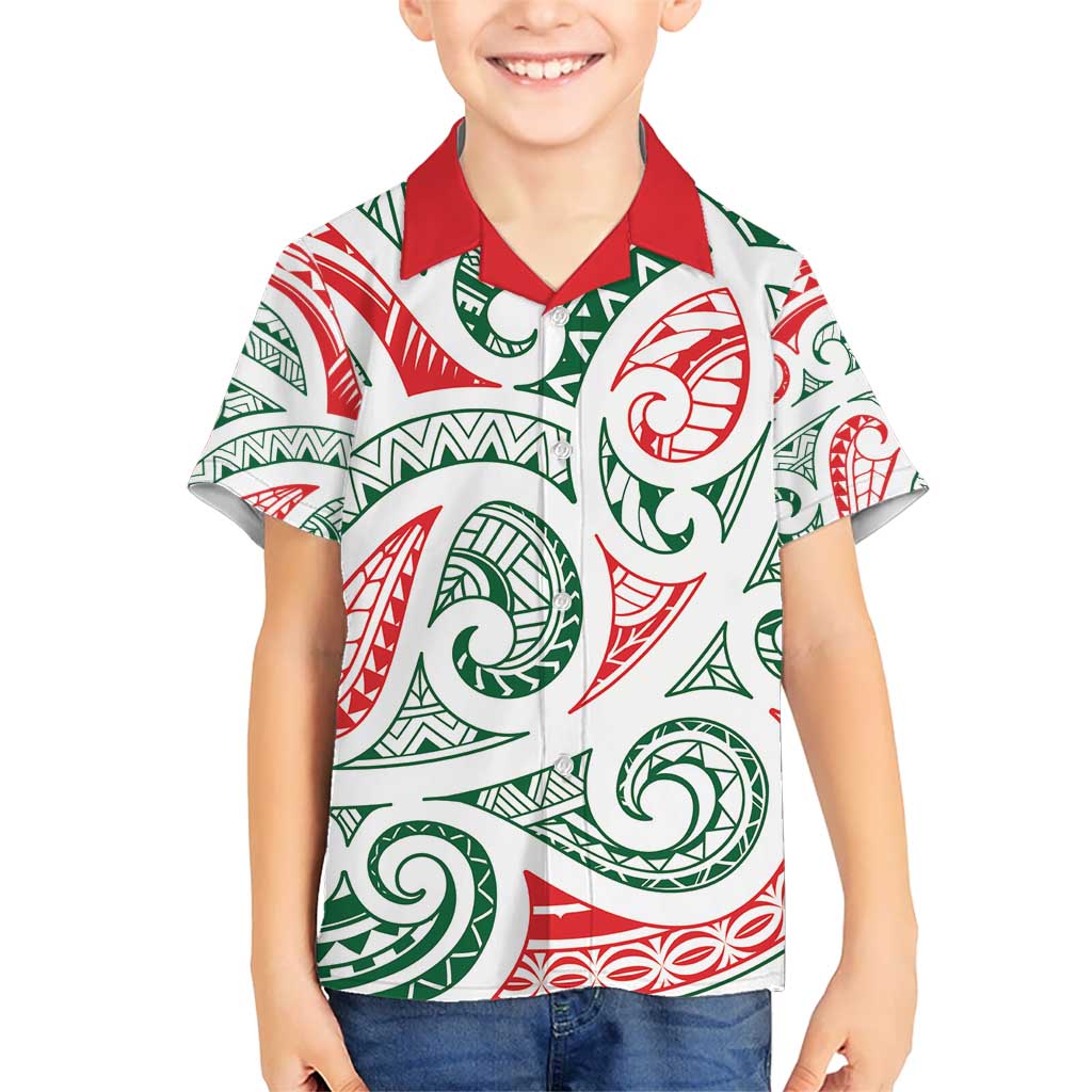 New Zealand Kowhaiwhai Christmas Kid Hawaiian Shirt Traditional Maori Koru Pattern - Polynesian Pride