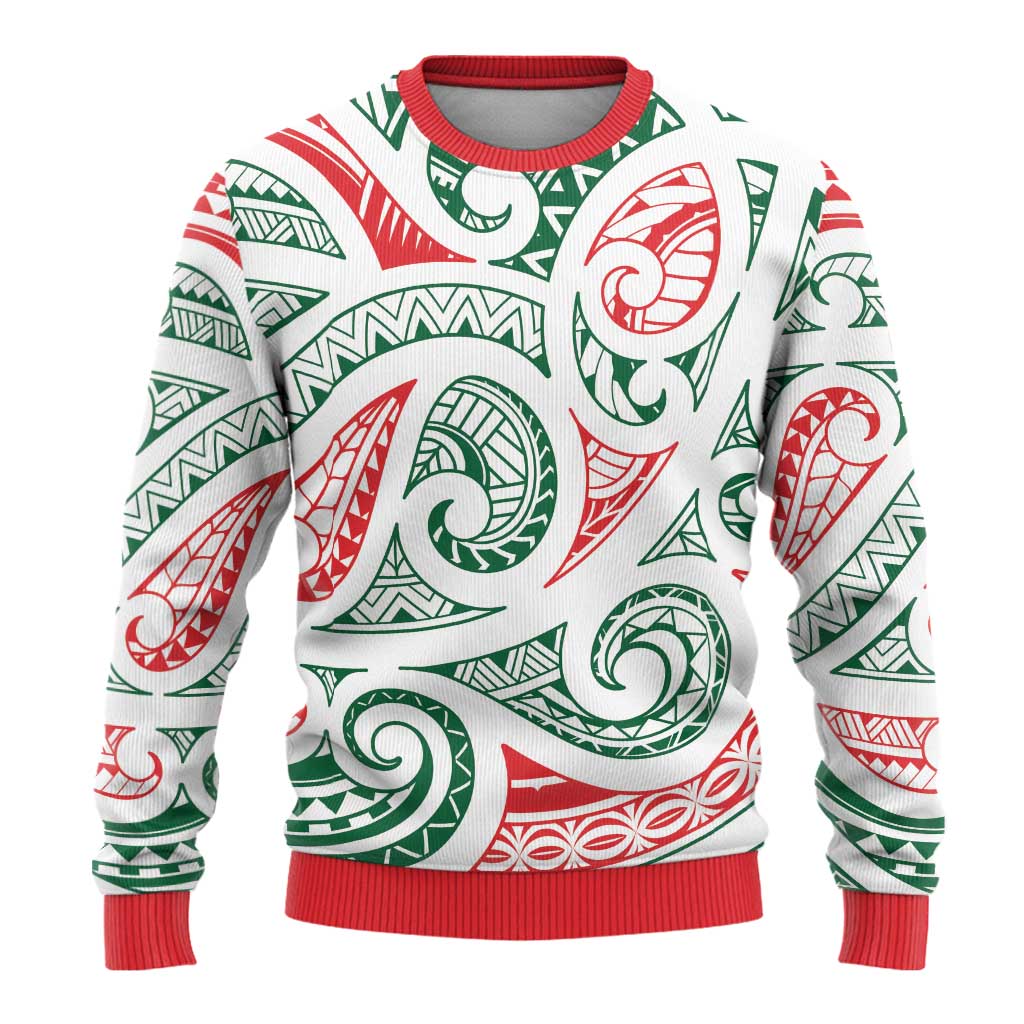 New Zealand Kowhaiwhai Christmas Ugly Christmas Sweater Traditional Maori Koru Pattern - Polynesian Pride