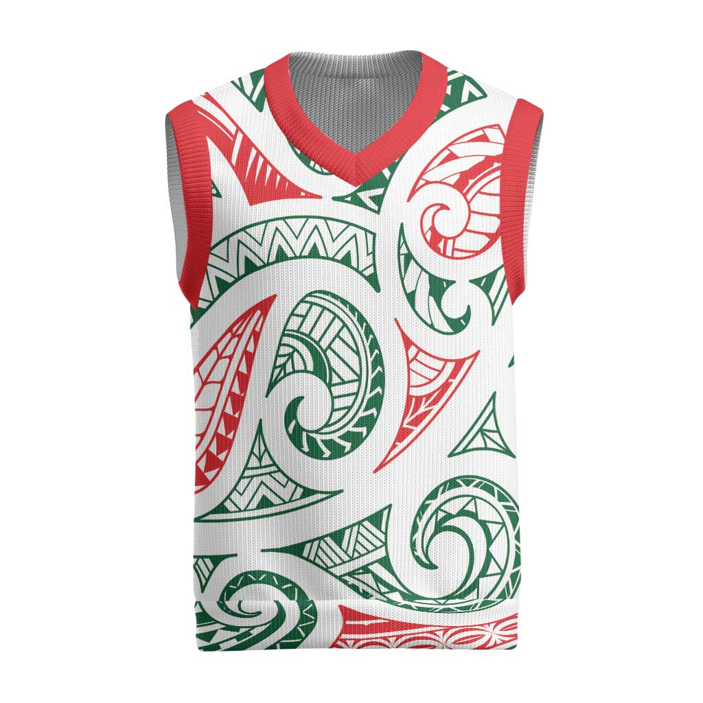 New Zealand Kowhaiwhai Christmas Knitted V-Neck Vest Traditional Maori Koru Pattern - Polynesian Pride