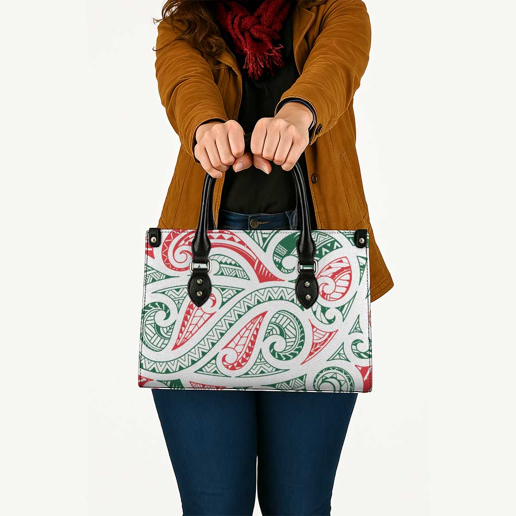 New Zealand Kowhaiwhai Christmas Leather Bag Traditional Maori Koru Pattern - Polynesian Pride