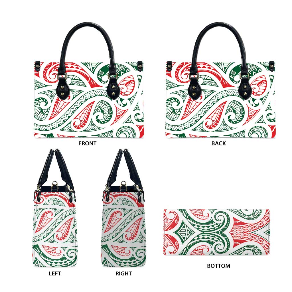New Zealand Kowhaiwhai Christmas Leather Bag Traditional Maori Koru Pattern - Polynesian Pride