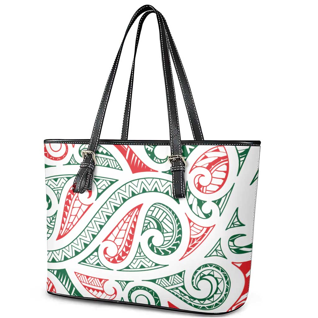 New Zealand Kowhaiwhai Christmas Leather Tote Bag Traditional Maori Koru Pattern - Polynesian Pride