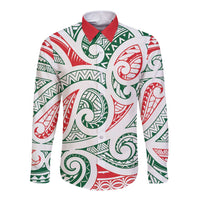 New Zealand Kowhaiwhai Christmas Long Sleeve Button Shirt Traditional Maori Koru Pattern - Polynesian Pride