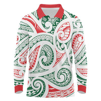 New Zealand Kowhaiwhai Christmas Long Sleeve Polo Shirt Traditional Maori Koru Pattern - Polynesian Pride