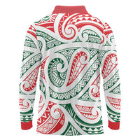 New Zealand Kowhaiwhai Christmas Long Sleeve Polo Shirt Traditional Maori Koru Pattern - Polynesian Pride