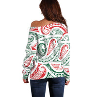 New Zealand Kowhaiwhai Christmas Off Shoulder Sweater Traditional Maori Koru Pattern - Polynesian Pride