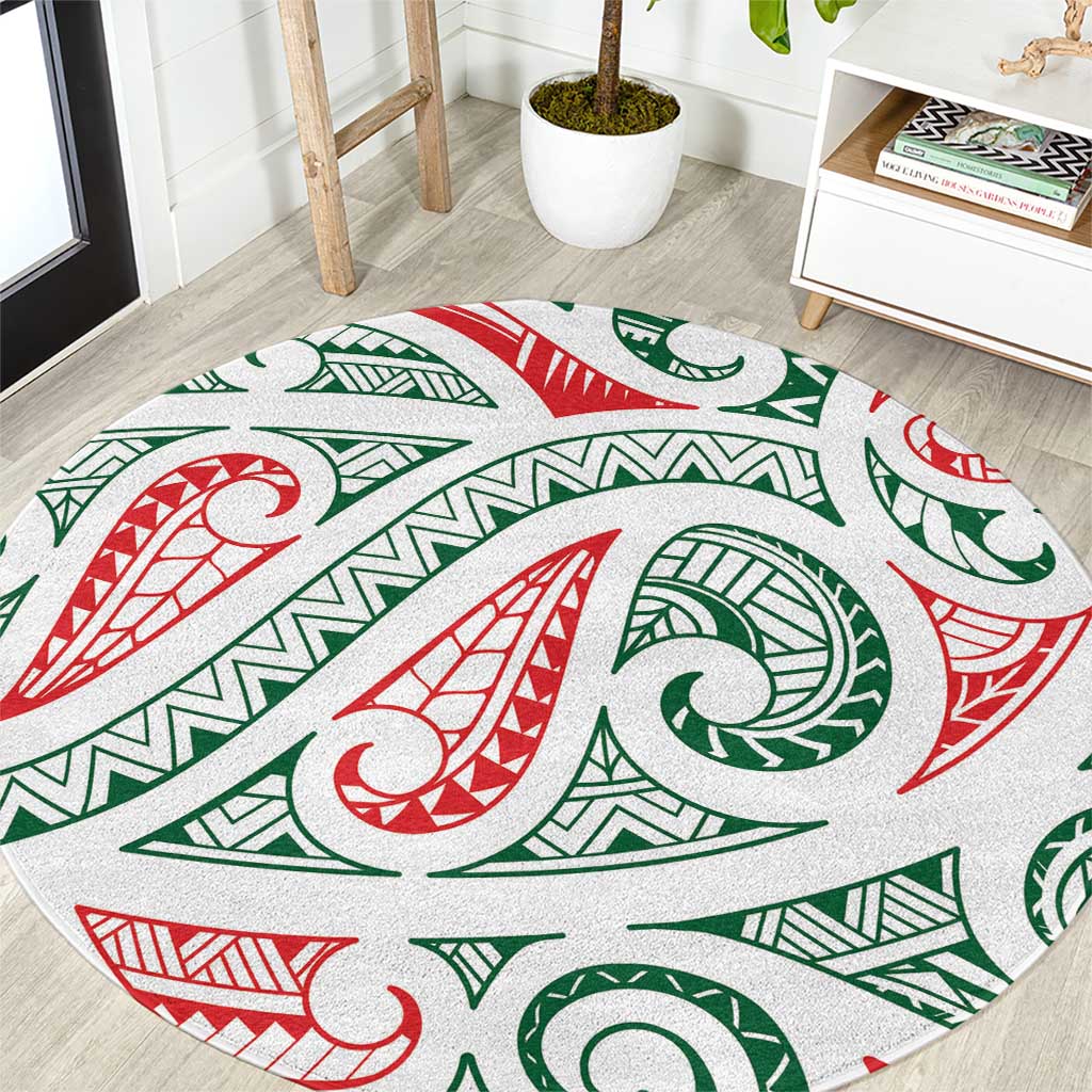 New Zealand Kowhaiwhai Christmas Round Carpet Traditional Maori Koru Pattern - Polynesian Pride