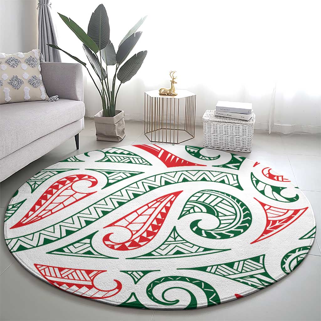 New Zealand Kowhaiwhai Christmas Round Carpet Traditional Maori Koru Pattern - Polynesian Pride