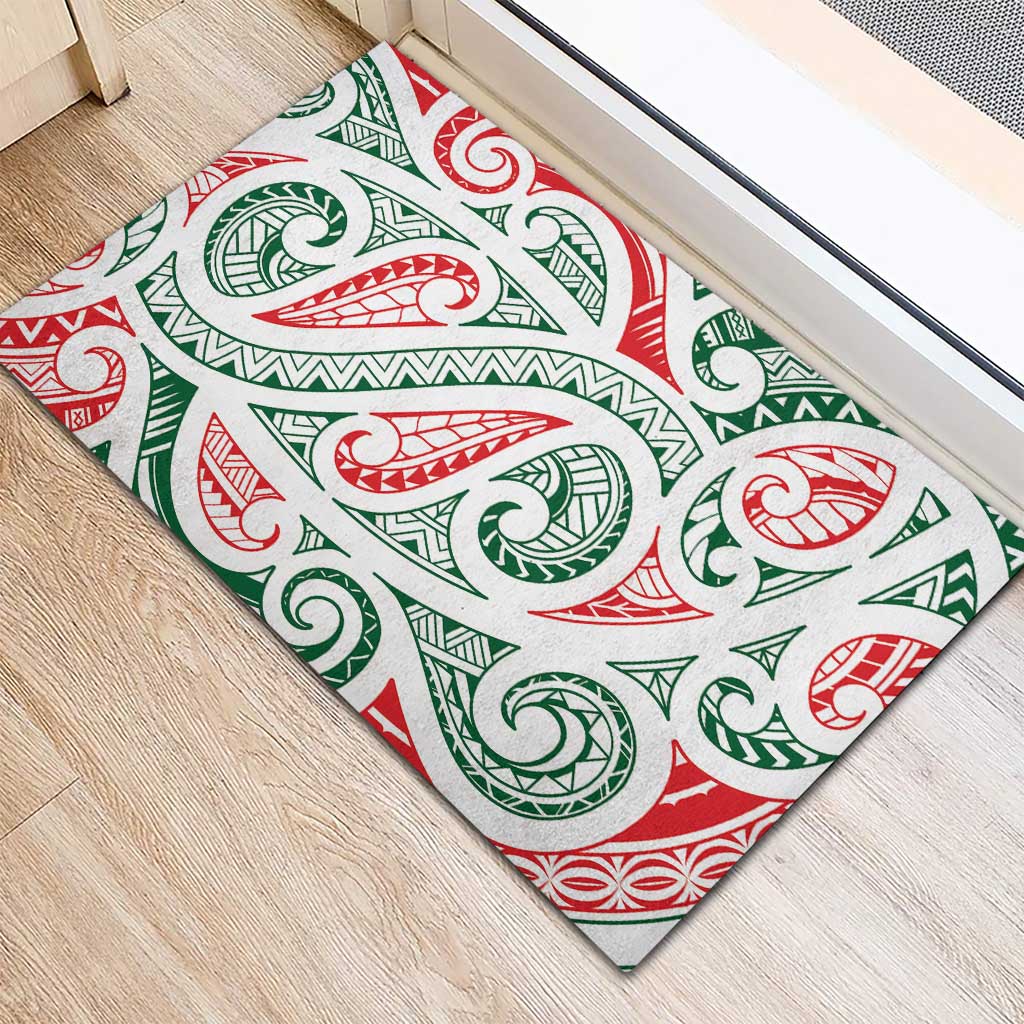 New Zealand Kowhaiwhai Christmas Rubber Doormat Traditional Maori Koru Pattern - Polynesian Pride