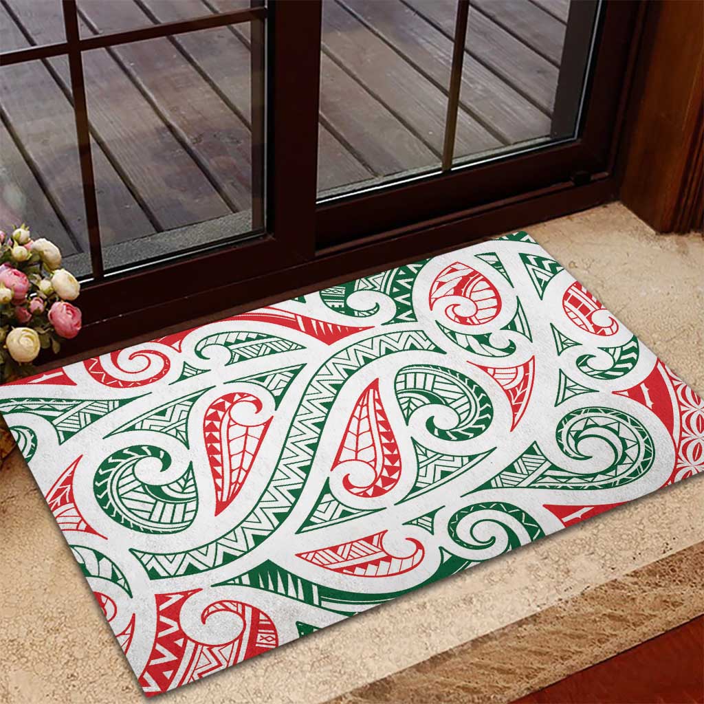 New Zealand Kowhaiwhai Christmas Rubber Doormat Traditional Maori Koru Pattern - Polynesian Pride