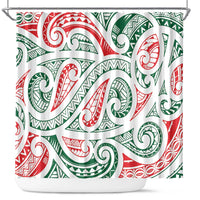 New Zealand Kowhaiwhai Christmas Shower Curtain Traditional Maori Koru Pattern - Polynesian Pride