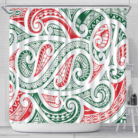 New Zealand Kowhaiwhai Christmas Shower Curtain Traditional Maori Koru Pattern - Polynesian Pride