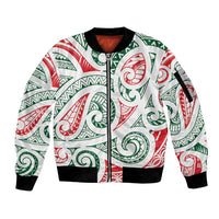 New Zealand Kowhaiwhai Christmas Sleeve Zip Bomber Jacket Traditional Maori Koru Pattern - Polynesian Pride