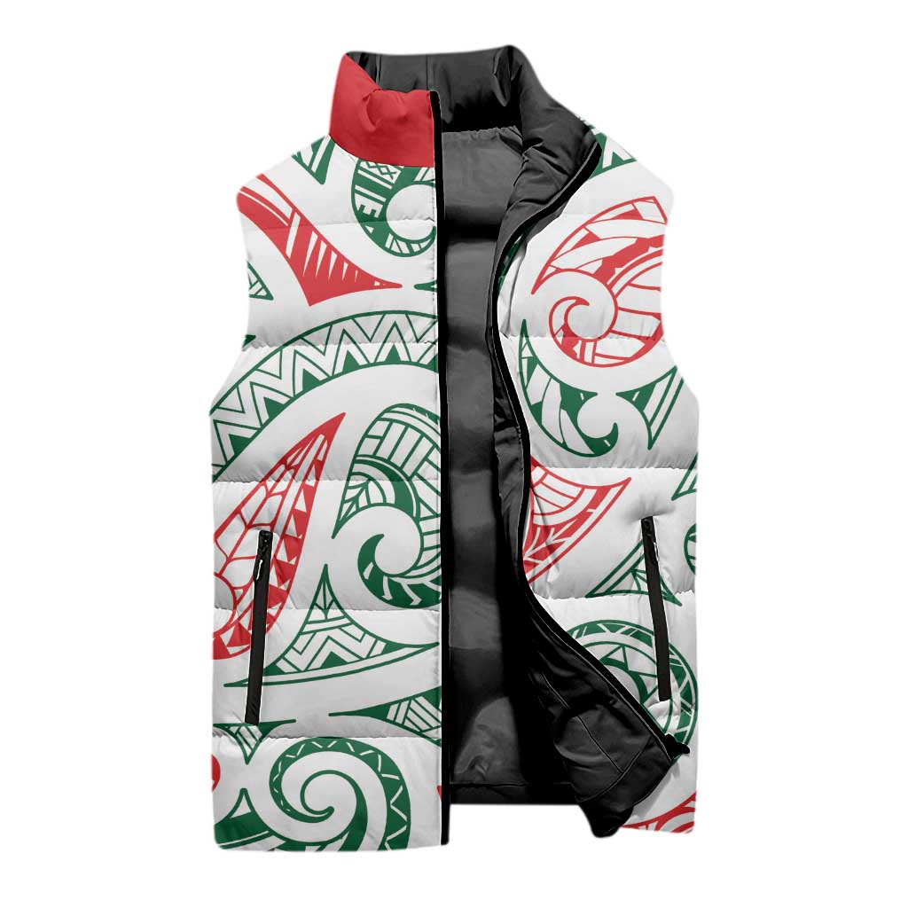 New Zealand Kowhaiwhai Christmas Sleeveless Puffer Jacket Traditional Maori Koru Pattern - Polynesian Pride