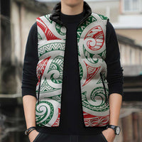 New Zealand Kowhaiwhai Christmas Sleeveless Puffer Jacket Traditional Maori Koru Pattern - Polynesian Pride