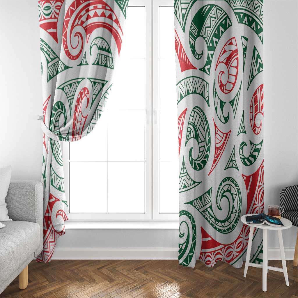 New Zealand Kowhaiwhai Christmas Window Curtain Traditional Maori Koru Pattern - Polynesian Pride