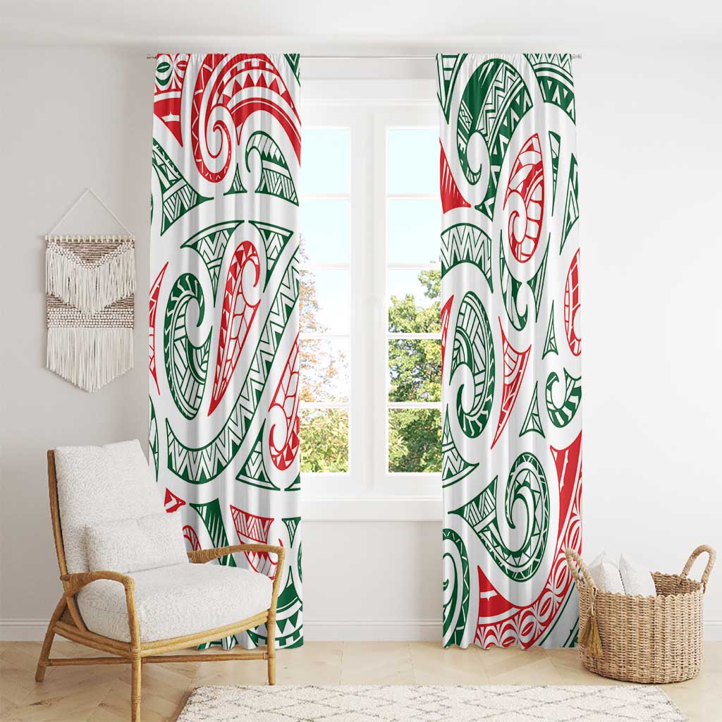 New Zealand Kowhaiwhai Christmas Window Curtain Traditional Maori Koru Pattern - Polynesian Pride