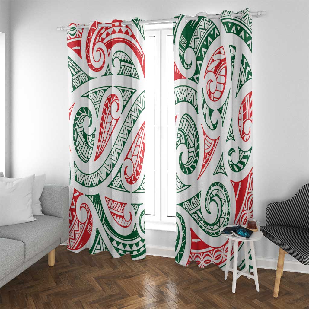 New Zealand Kowhaiwhai Christmas Window Curtain Traditional Maori Koru Pattern - Polynesian Pride