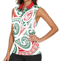 New Zealand Kowhaiwhai Christmas Women Sleeveless Polo Shirt Traditional Maori Koru Pattern - Polynesian Pride
