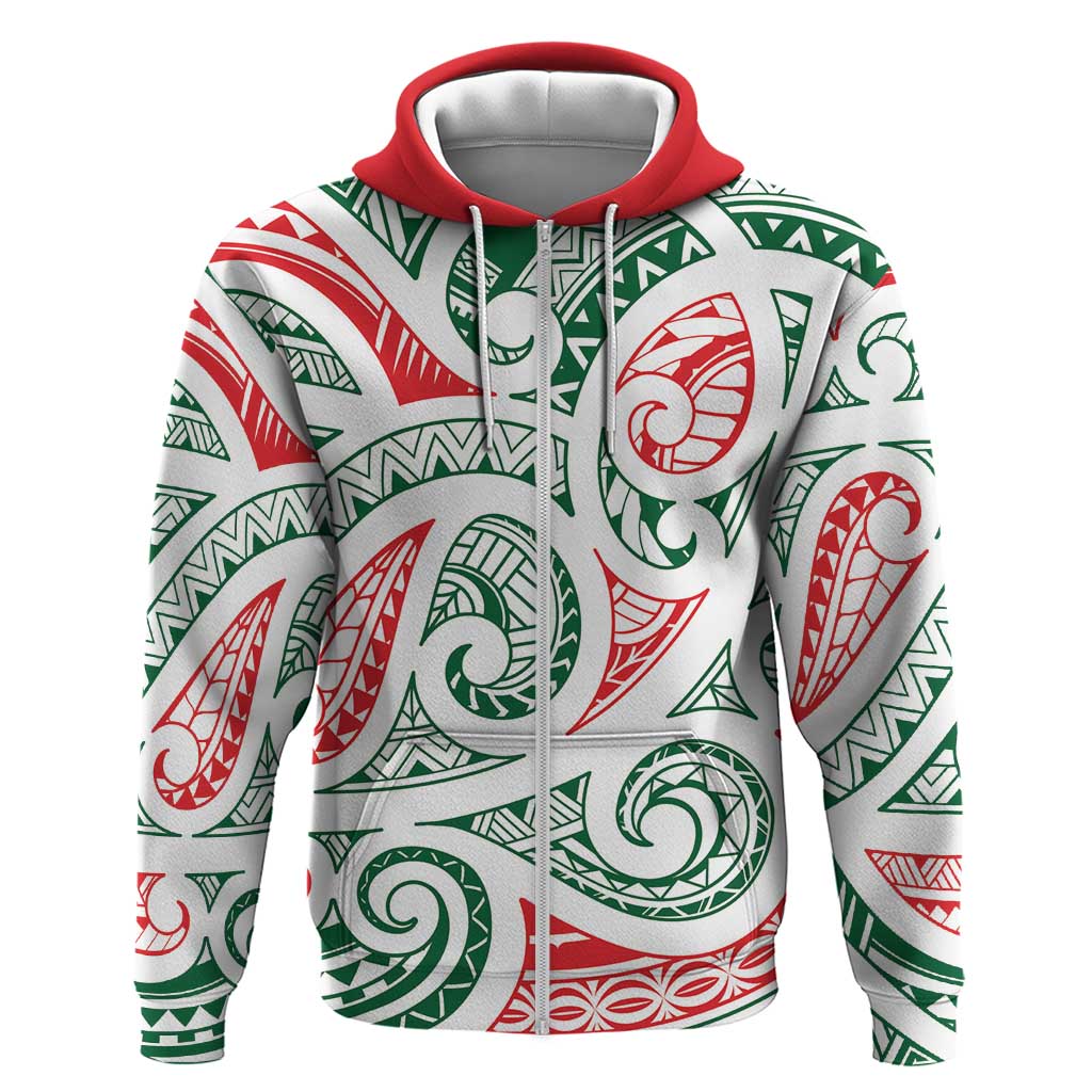 New Zealand Kowhaiwhai Christmas Zip Hoodie Traditional Maori Koru Pattern - Polynesian Pride