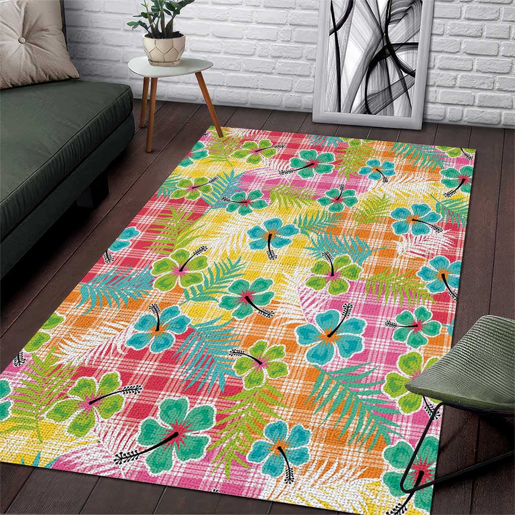 Hawaiian Palaka Area Rug Hibiscus Palm Leaf Pattern - Polynesian Pride
