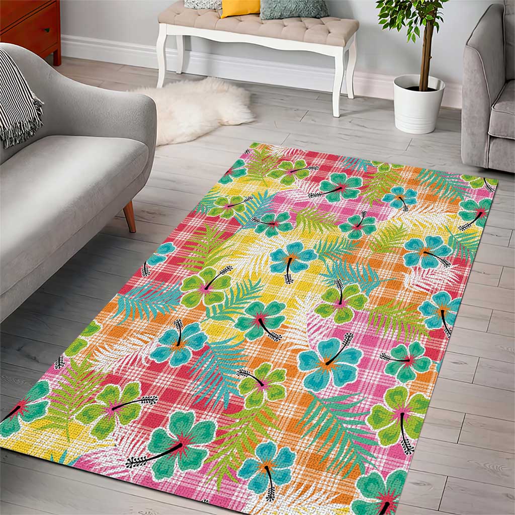 Hawaiian Palaka Area Rug Hibiscus Palm Leaf Pattern - Polynesian Pride