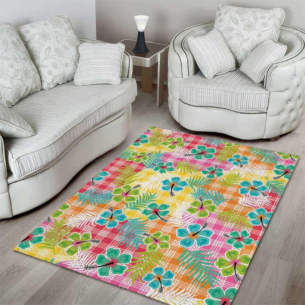 Hawaiian Palaka Area Rug Hibiscus Palm Leaf Pattern - Polynesian Pride