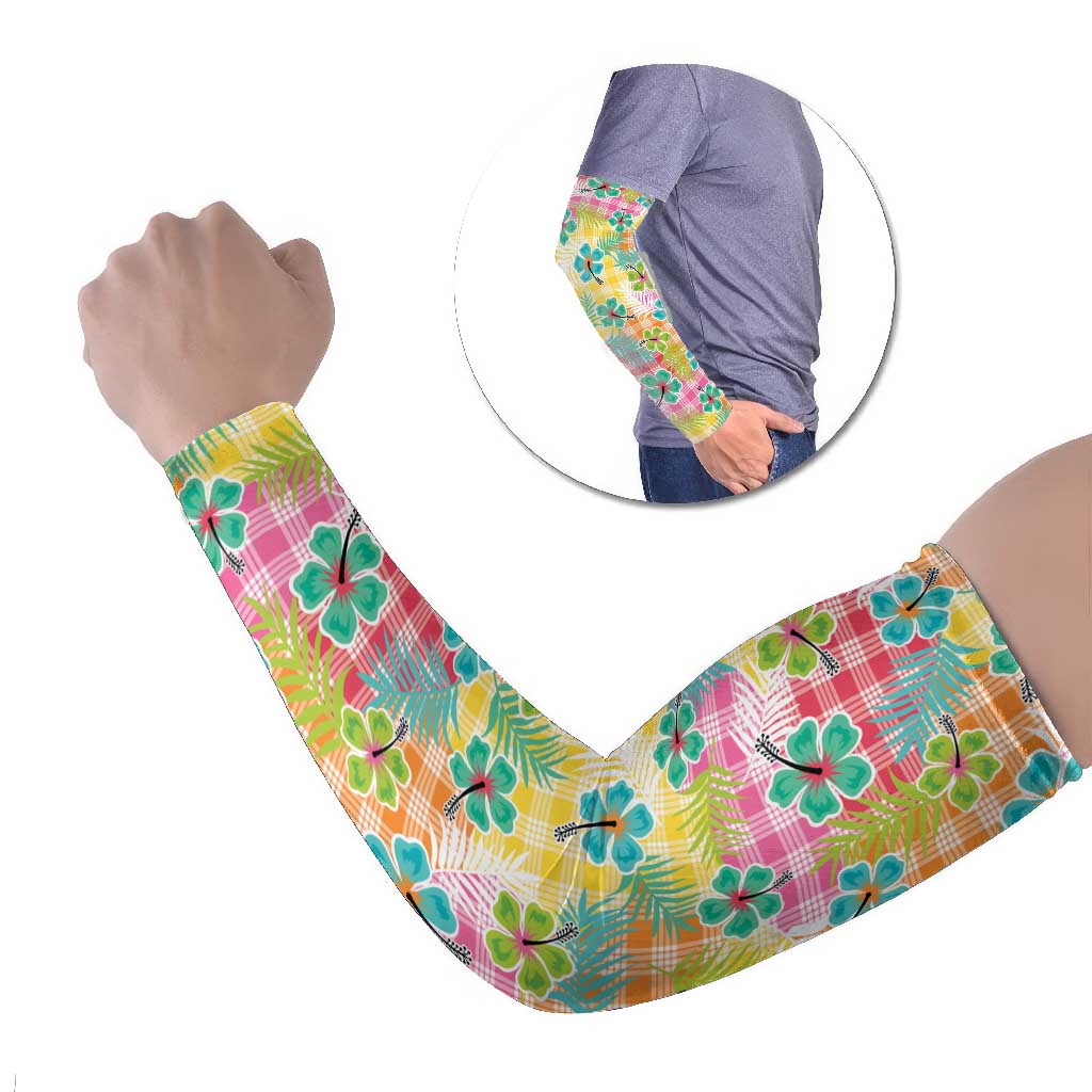 Hawaiian Palaka Arm Sleeves Hibiscus Palm Leaf Pattern - Polynesian Pride