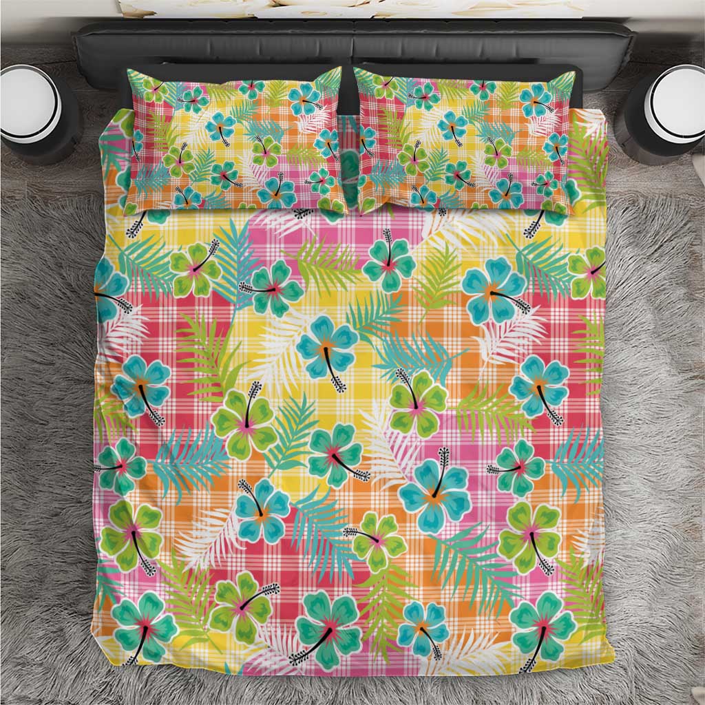 Hawaiian Palaka Bedding Set Hibiscus Palm Leaf Pattern - Polynesian Pride
